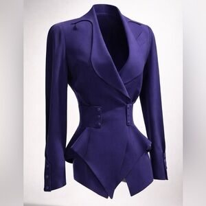 Thierry Mugler VTG Iconic Wool Blazer, nipped waist, curved lapels, purple, 38